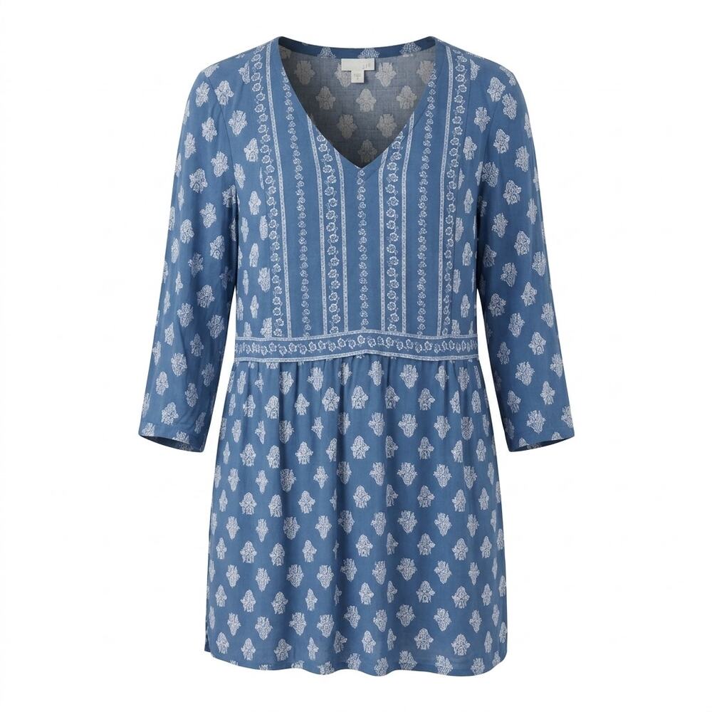 J.Jill Blue V-Neck Geometric Lightweight 3/4 Sleeve Tunic Women Size S